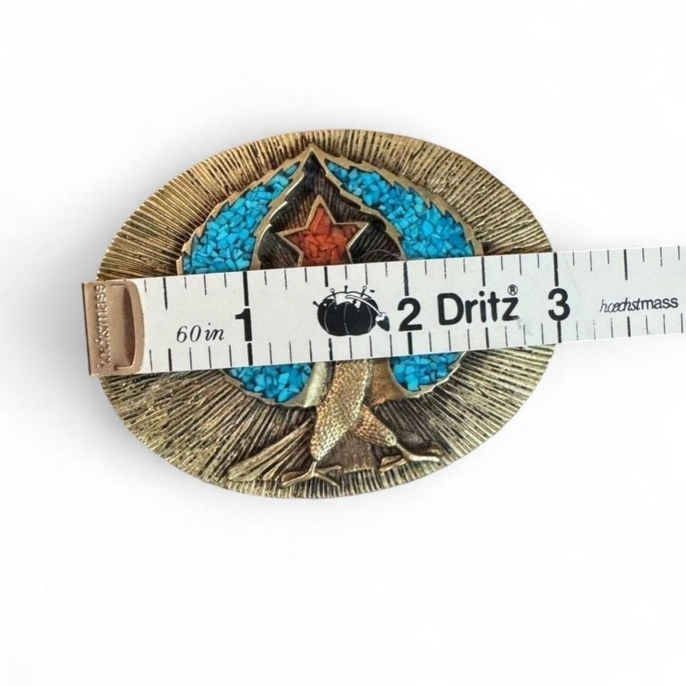 Vintage American Indian Eagle or Phoenix Bird Star Brass & Turquoise Belt Buckle - Picture 8 of 8